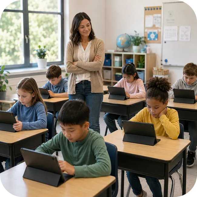 DaySteps classroom session view showing the join code, student progress, and routine steps