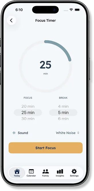 DaySteps focus timer screen showing a visual countdown